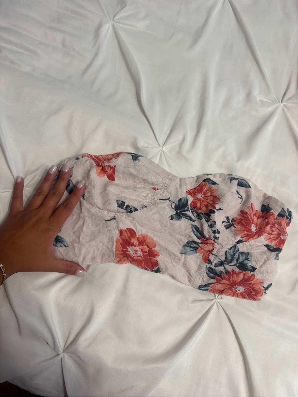American Eagle Outfitters Pink Floral Smocked Strapless crop Top